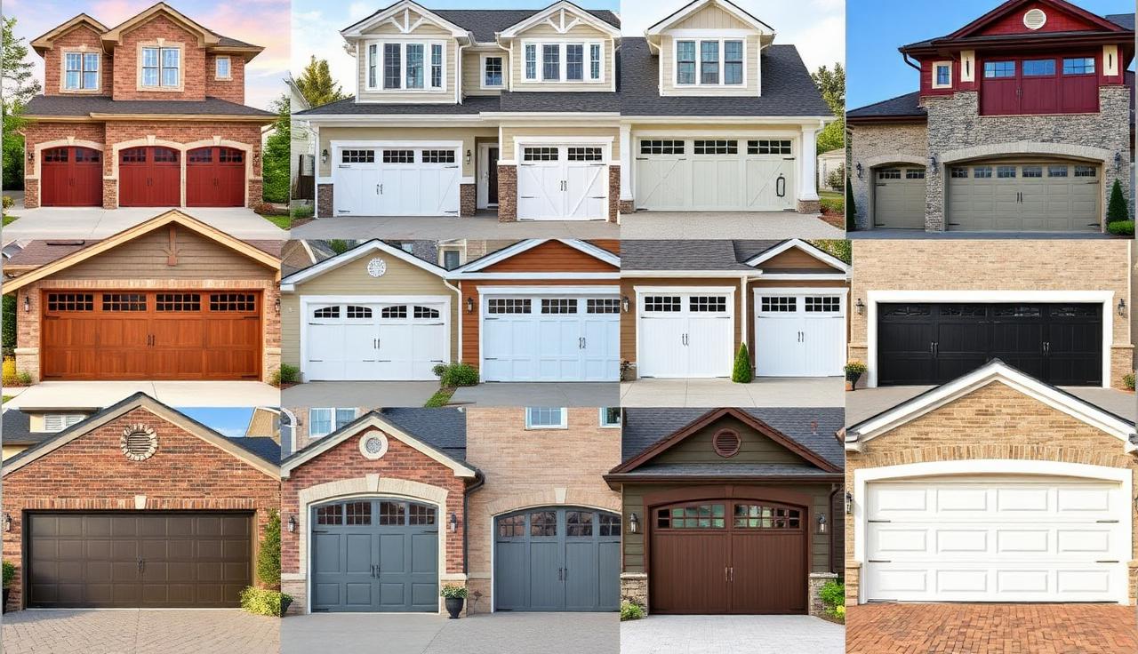 Collection of different garage door styles on beautiful homes for style matching