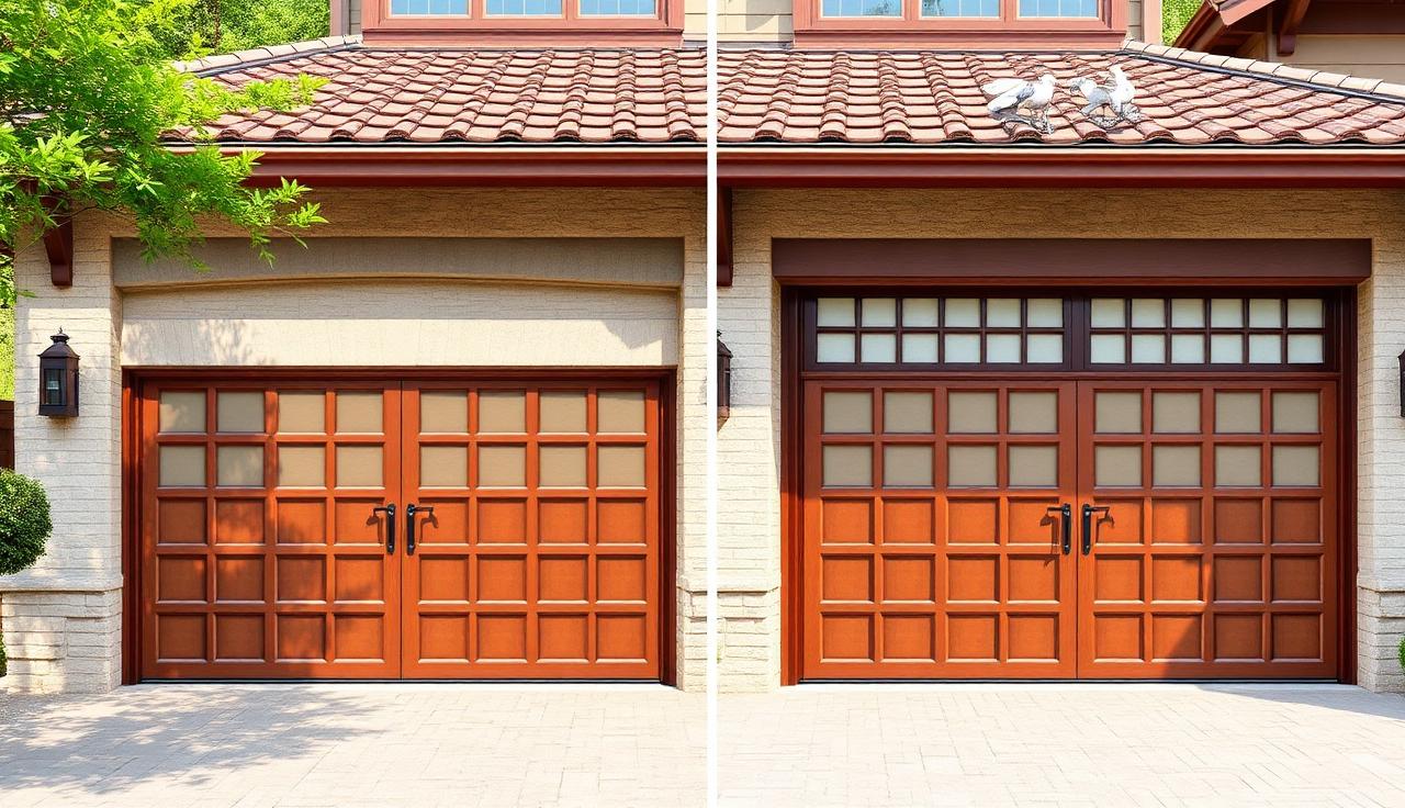 Before and after Asian inspired garage door installation with shoji screen panels