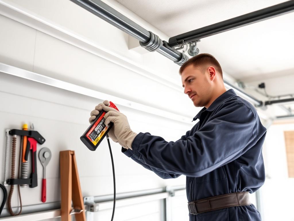 Garage door maintenance service lubricating springs and tracks